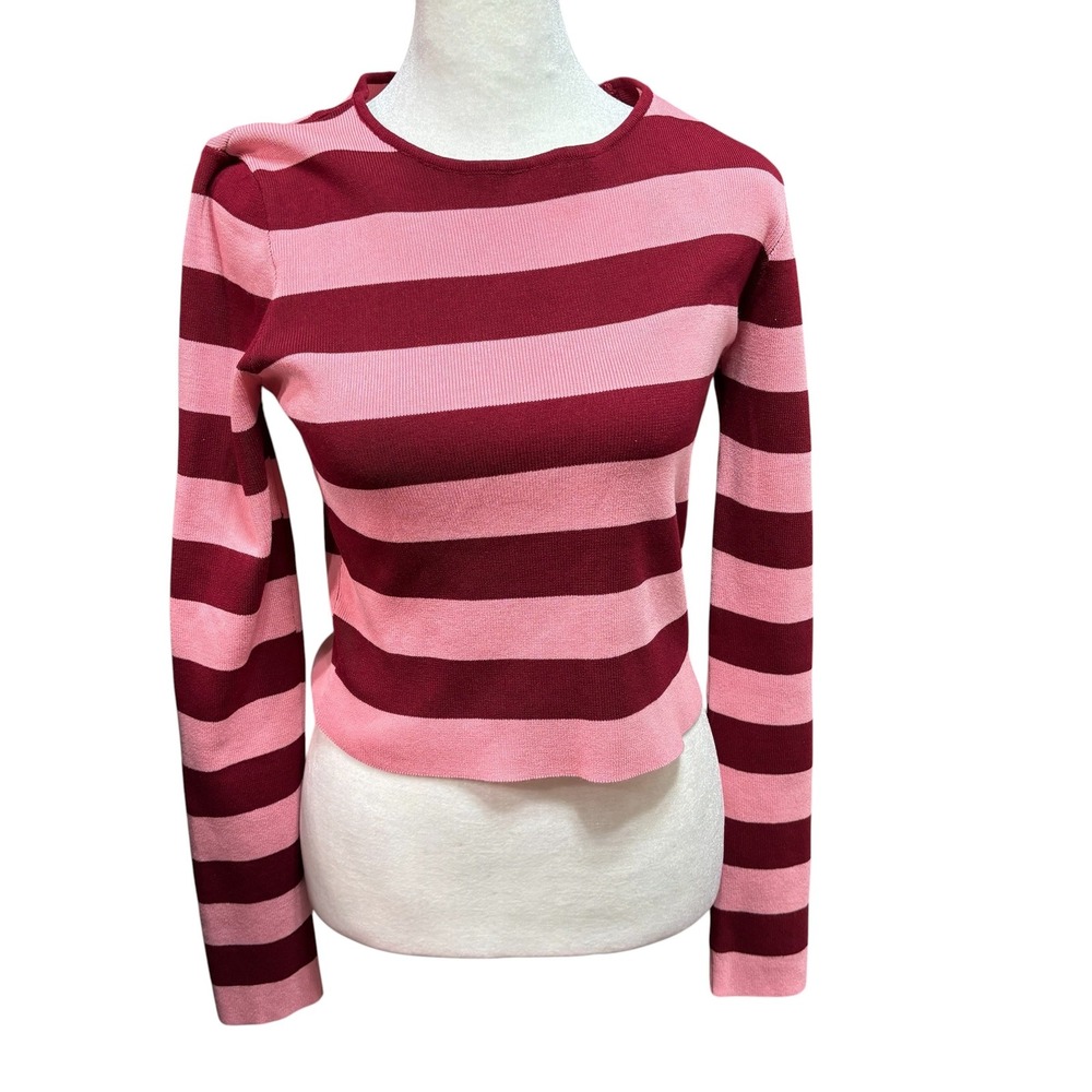 Altard State Striped Ribbed Knit‎ Sweater Pink Burgundy Long Sleeve Top M #220